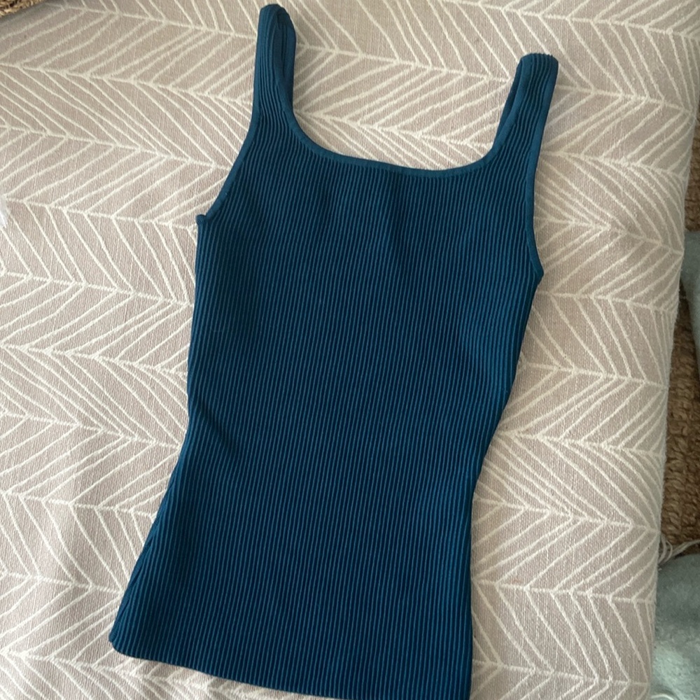 - Babaton Teal Ribbed Squareneck Sculpt Knit Tank